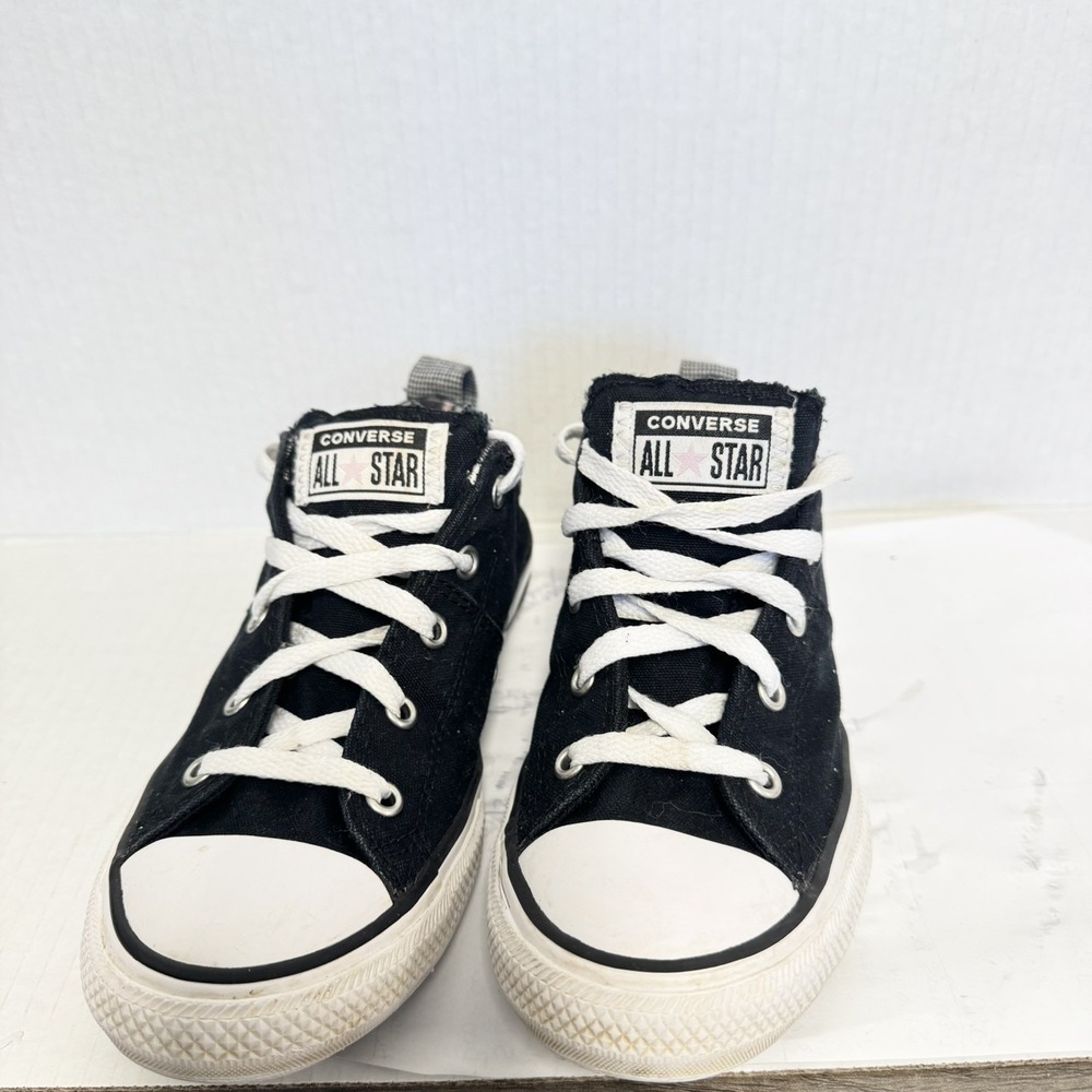 Youth Converse All Star Black  With Pink  Plaid Trim Sneaker 3 US